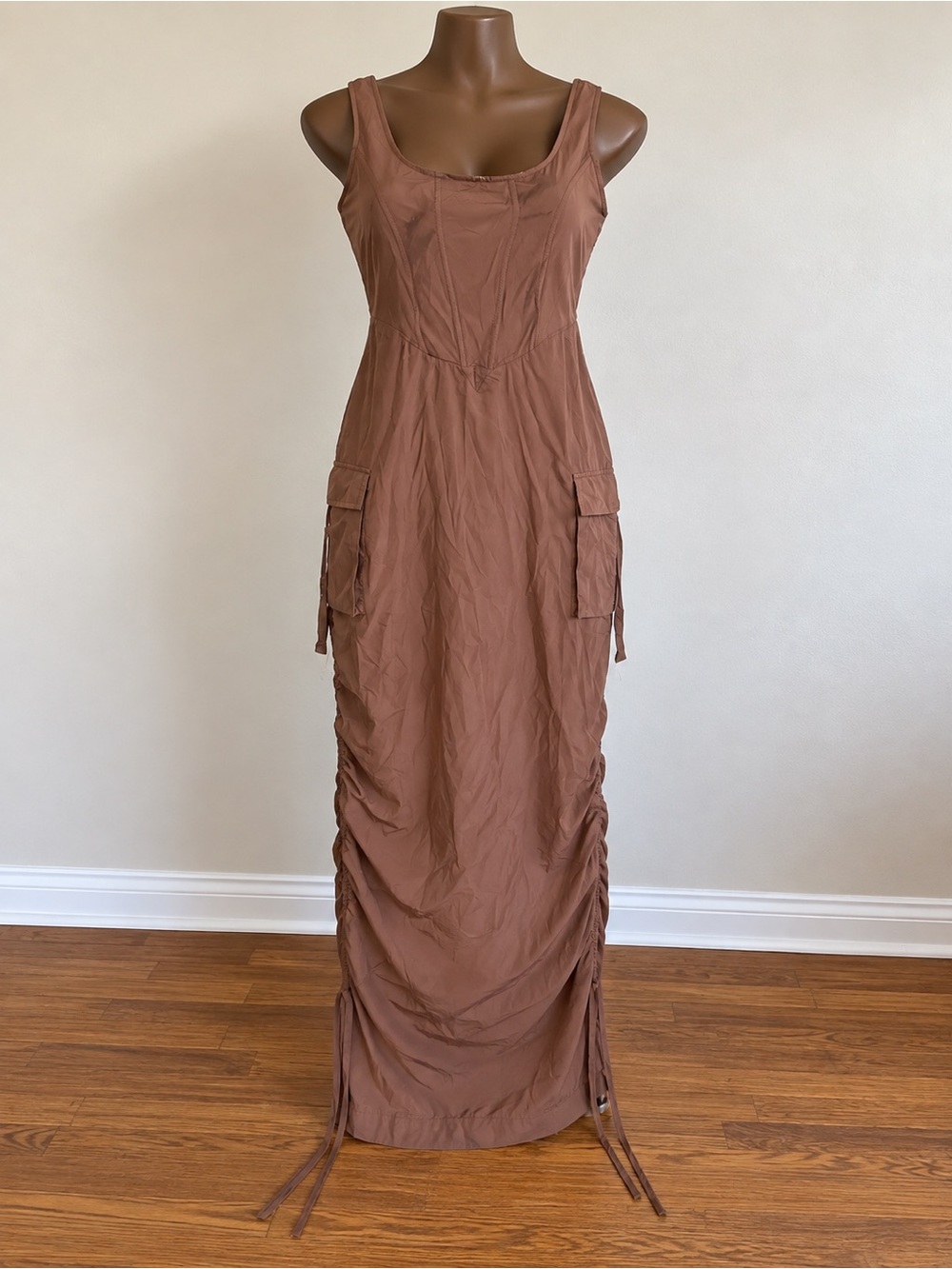 Fashion Nova Sleeveless Maxi Dress in Brown with Side Ties